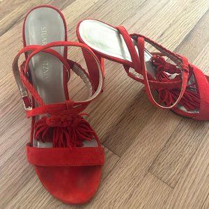 Stuart Weitzman Red Suede Tassel Heels